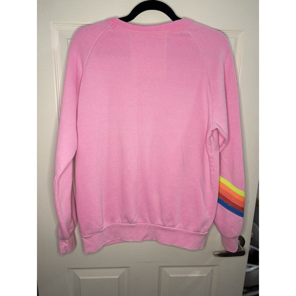 Aviator Nation Bolt Chevron Stripe Sweatshirt Crewneck USA Womens Med Pink SPOTS - Picture 7 of 7